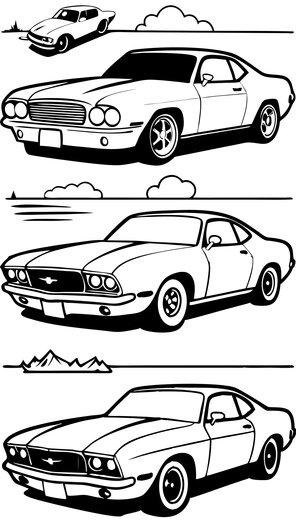 Páginas para colorear de muscle cars 3 impresión y color de paquete